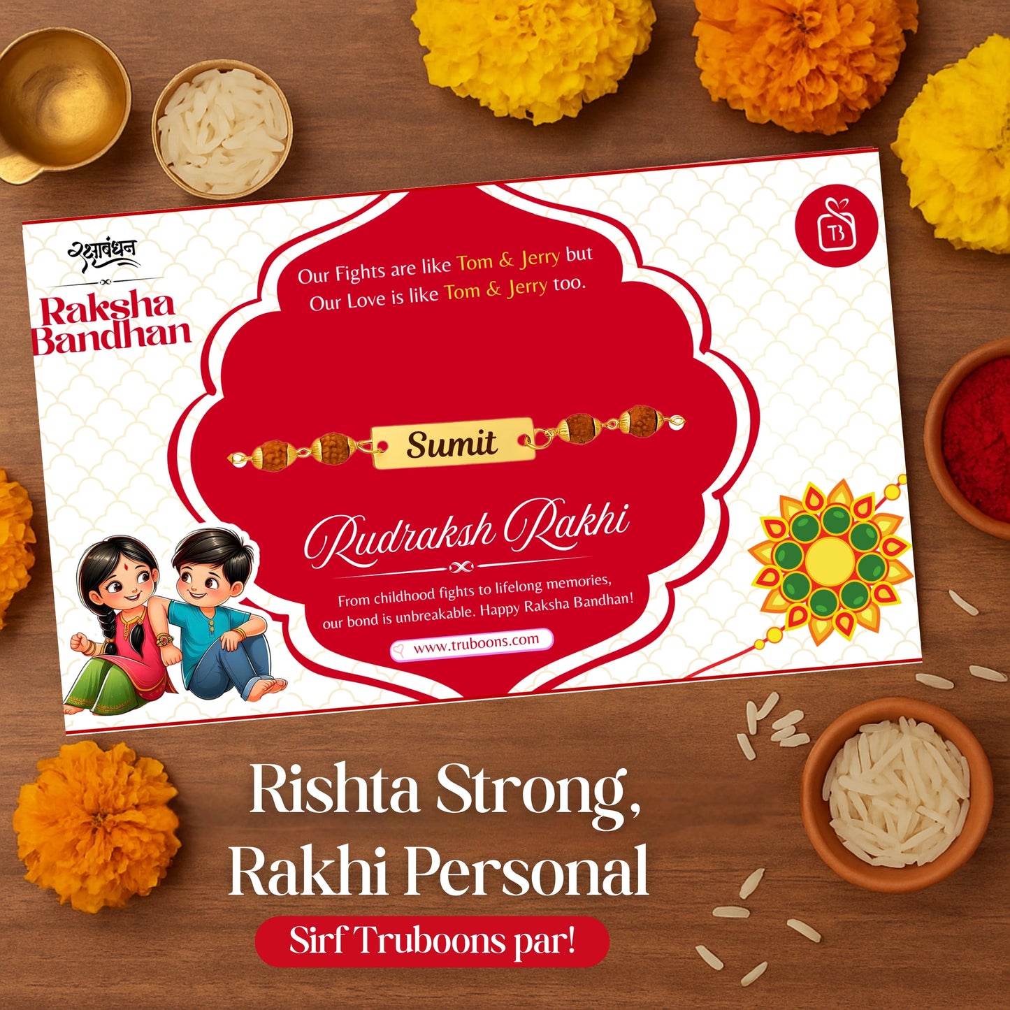 Rudraksh Rakhi with Your Bhai’s Naam – Sacred & Special(Pack of 2) Truboons