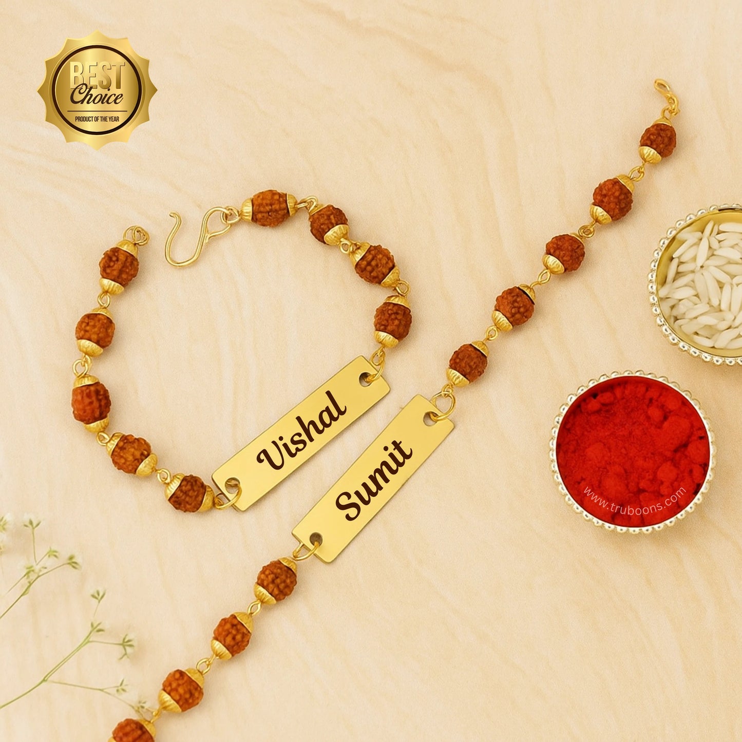 Rudraksh Rakhi with Your Bhai’s Naam – Sacred & Special(Pack of 2) Truboons