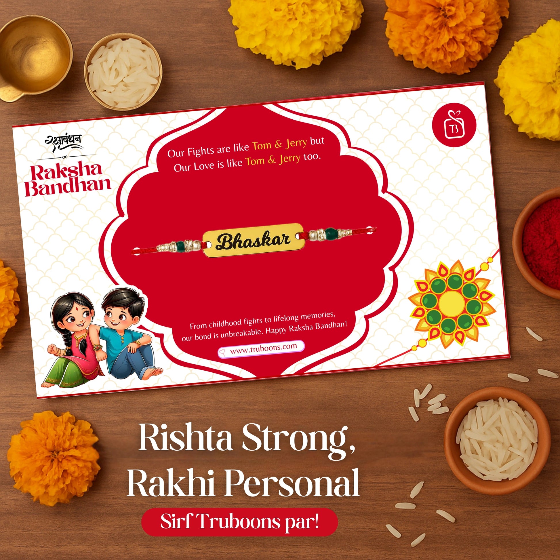 Premium Customized Red Rakhi (Pack of 2) Truboons